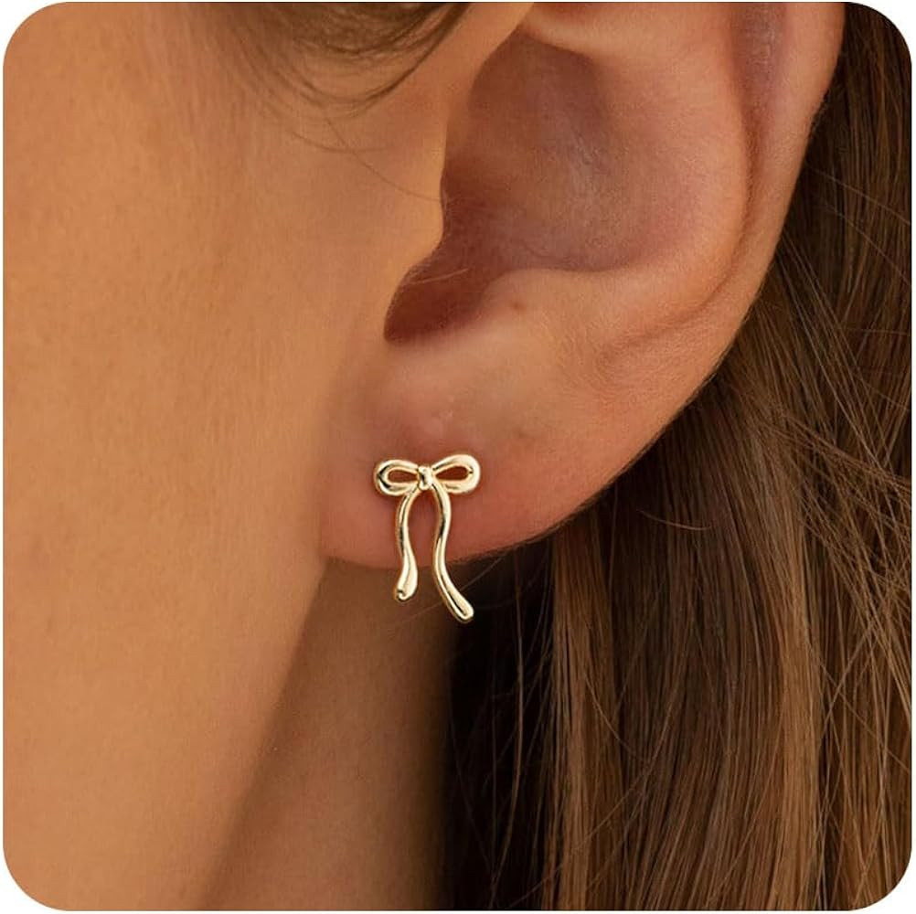 VRIUA Bow Earrings for Women 14K Gold/Silver Plated Bow Earrings Dainty Jewelry Gift for Her | Amazon (US)