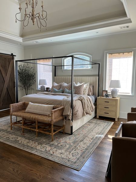 •Duvet cover: oversized king in “tannish linen grey” color 
•Duvet insert: oversized king
•sheets in “stone grey” king size 
•Window shades: Bonaire flaxen E389 inside mount with no valance. Flat waterfall. Standard headrail. No liner. Edge binding - standard 
Rug: Morgan in multi-teal 


#LTKFind #LTKunder100 #LTKhome