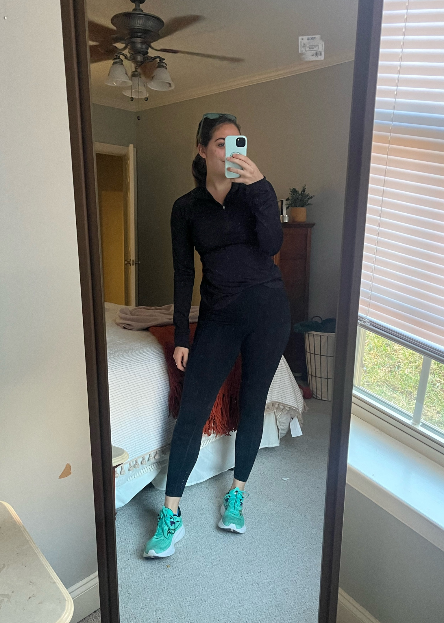 Winter Running Outfit! I love these leggings for running. They are a dupe for the Lululemon fast and free and I like them just as much! I wear a size M. My running shoes are $50 right now !! I ran my last half marathon in them. Go up 1/2 a size from your normal shoe size. This 1/4 zip is perfect for the cooler weather. 

#LTKsalealert #LTKfitness #LTKHoliday