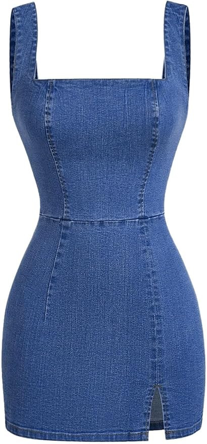 WDIRARA Women's Sleeveless Mini Denim Dress Slit Asymmetrical Hem Bodycon Tank Dresses | Amazon (US)