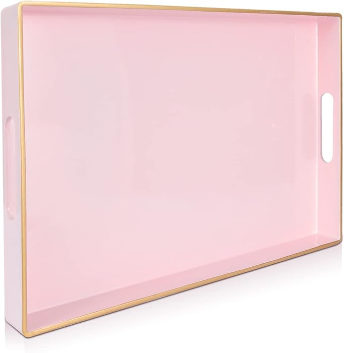 Gifturbo Pink Serving Trays,Decorative Serving Tray with Handles, Coffee Table Rectangular Trays ... | Amazon (US)