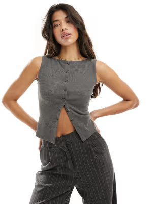 ASOS DESIGN button through tank top in grey | ASOS | ASOS (Global)