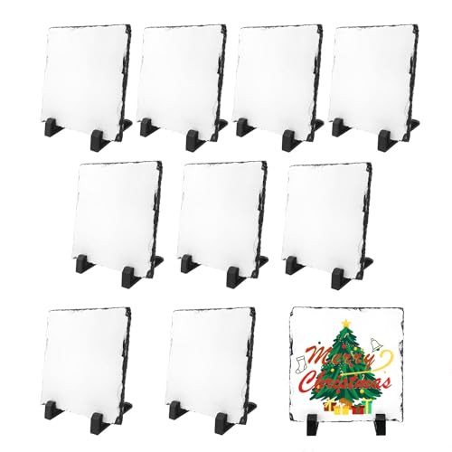 YOUKE OLA 10 Pack Sublimation Slate Blanks with Display Holder, Square Shaped Plaque Rock Stone Customized Picture Memorial Stone Frame, Personalized Photo Gifts for Heat Transfer 6x6 Inch | Amazon (US)