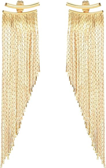 Gold Tassel Dangle Earrings for Women Dangling Trendy Gold Tassel Earrings Hypoallergenic Sparkly... | Amazon (UK)