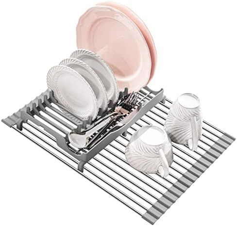 EMIERAI Upgraded Roll Up Dish Drying Rack(17.1” x 13.1”) Over Sink Dish Drainer Foldable Stai... | Amazon (US)