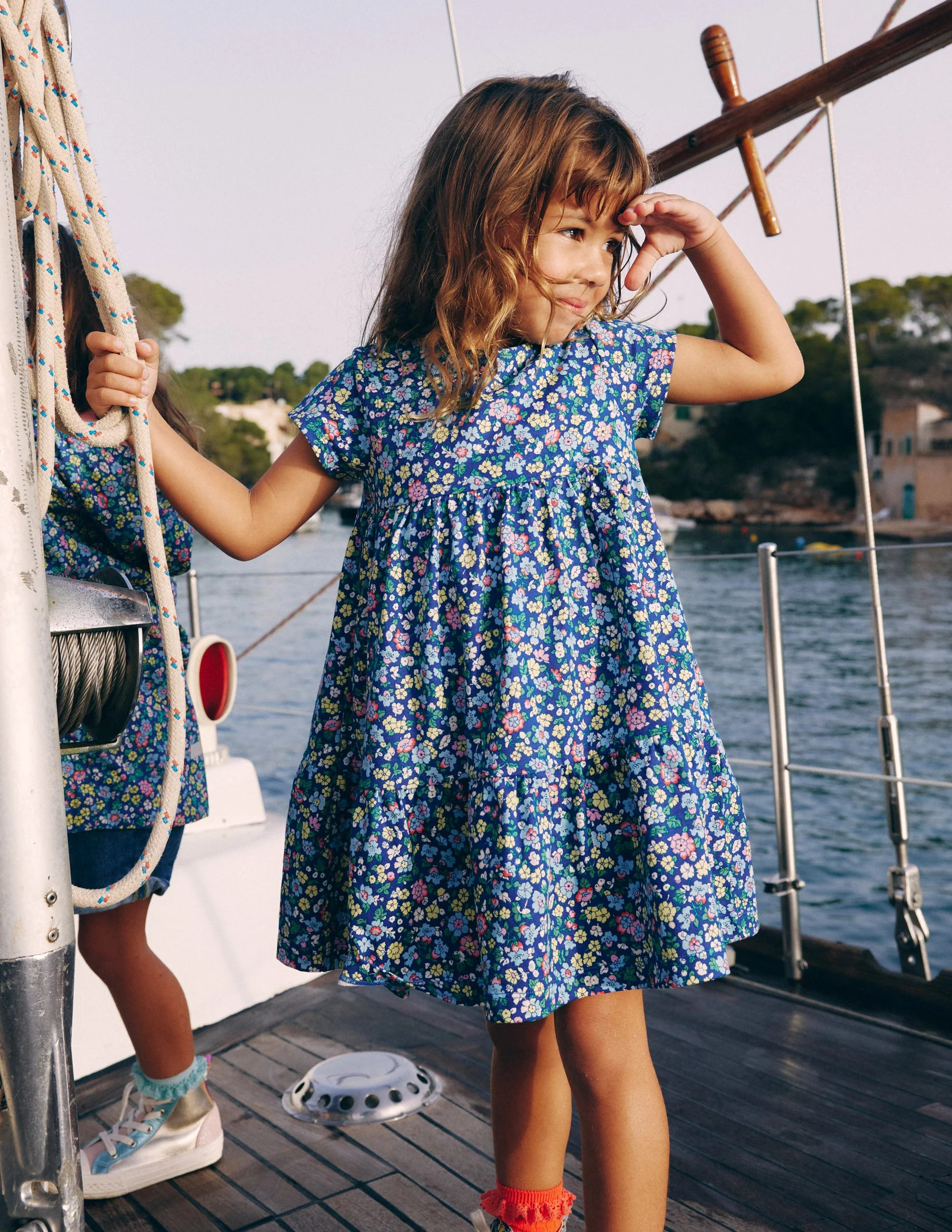 Ariel Twirly Jersey Dress-Sapphire Blue Nautical Floral | Boden (US)