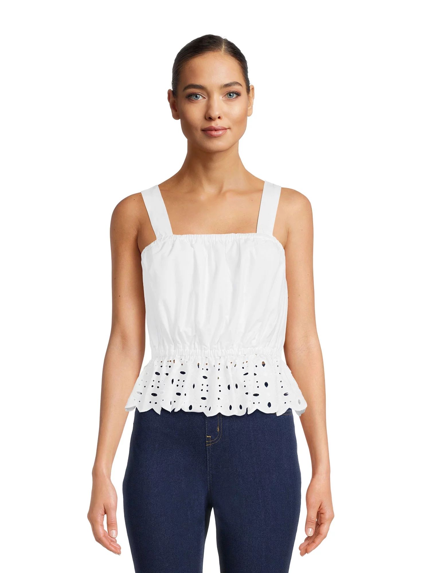 The Get Women's Sleeveless Eyelet Peplum Top - Walmart.com | Walmart (US)