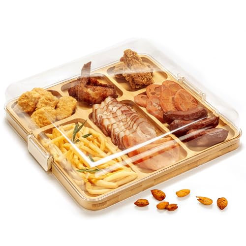 Charcuterie Boards, Bamboo Charcuterie Board with Lid, Cheese Board with Buckle Locking, Cutting Boards for Kitchen, House Warming Gifts New Home, Gifts for Women, 6 Compartments | Amazon (US)
