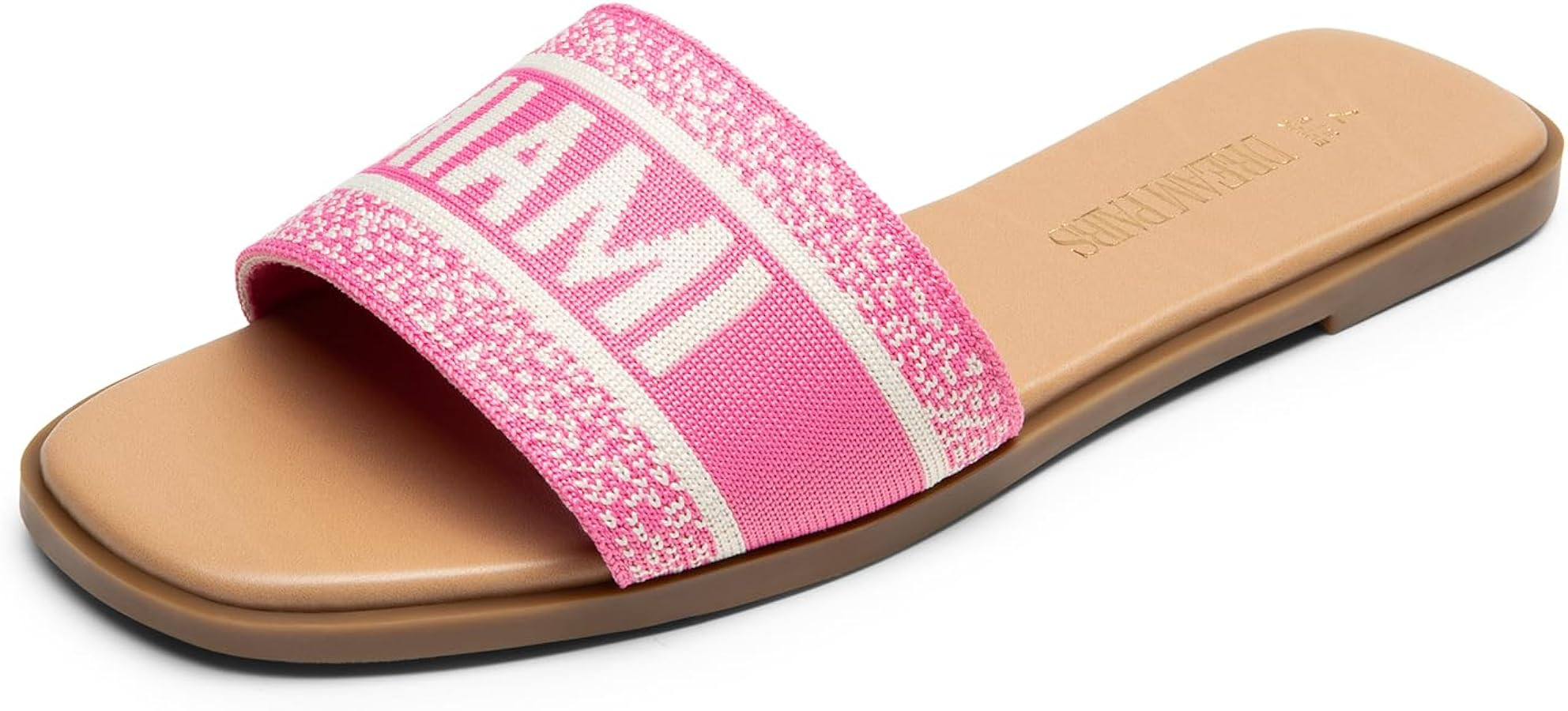 Amazon.com | DREAM PAIRS Women's Flat Sandals Slip On Slides Sandals Square Open Toe Jacquard Bra... | Amazon (US)