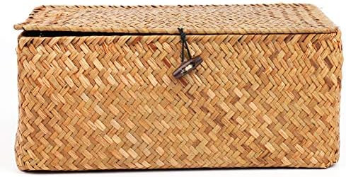 Yesland Handwoven Seagrass Rattan Storage Basket - 11.5'' x 7.5'' x 5'' - Brown Rectangular Makeu... | Amazon (US)