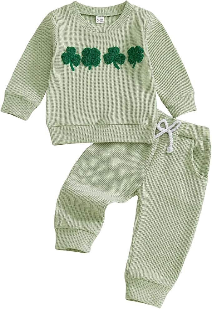 Toddler Baby Girl Boy St Patricks Outfit Lucky Dude Clover Waffle Sweatshirt Shamrock Pants Kids ... | Amazon (US)