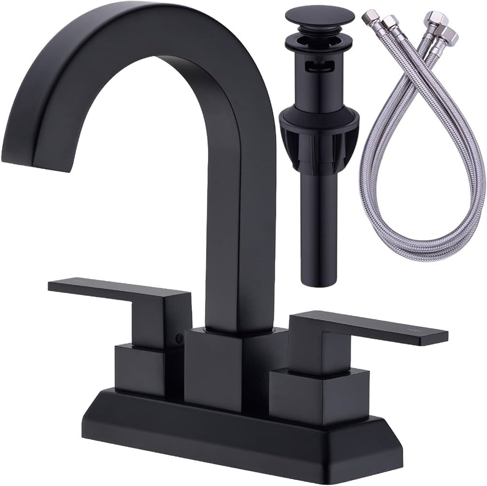 TRUSTMI Matte Black Bathroom Faucet 2 Handle 4 Inch Centerset, Modern Square Shaped Vanity Sink F... | Amazon (US)