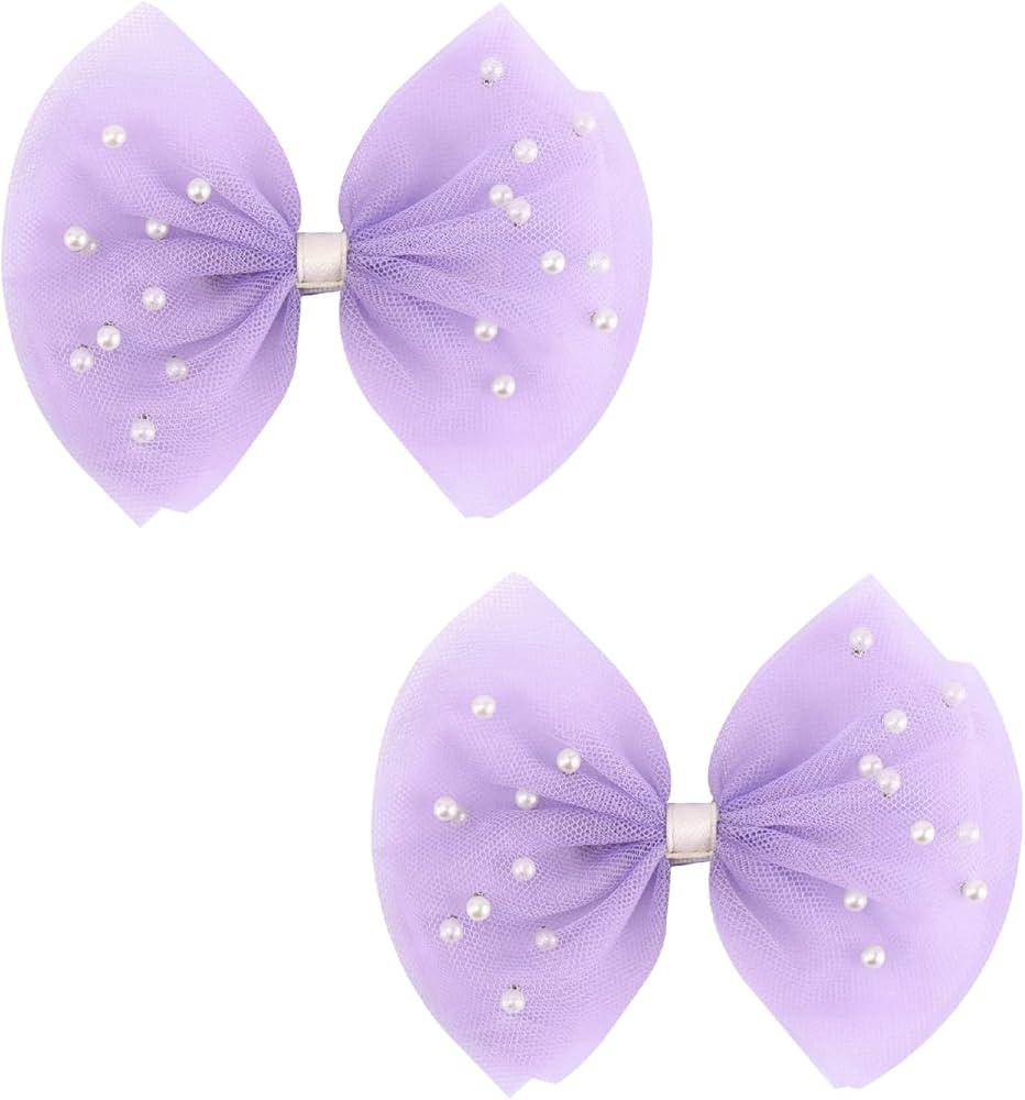 2 PCS Pearl Hair Bows Hair Clips for Toddler Girls - Elegant Ivory Lace Veil Hair Accessories for... | Amazon (US)