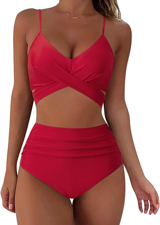 SUUKSESS Women Wrap Bikini Set Push Up High Waisted 2 Piece Swimsuits | Amazon (US)