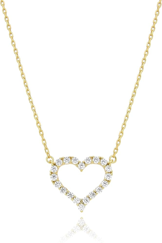 14k Gold Plated Cubic Zirconia Heart Necklace | Women's Heart Pendant Necklace (Sterling Silver) | Amazon (US)