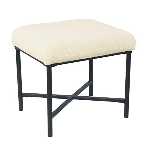 HomePop Square Metal Ottoman - Cream Faux Sheepskin | Amazon (US)