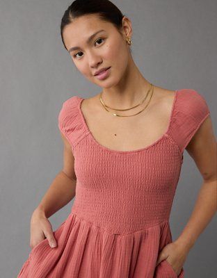 Smocked Bodice Gauze Mini Dress | American Eagle Outfitters (US & CA)