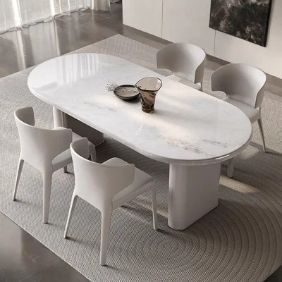 Modern White Oval Marble Dining Table Set | Wayfair North America