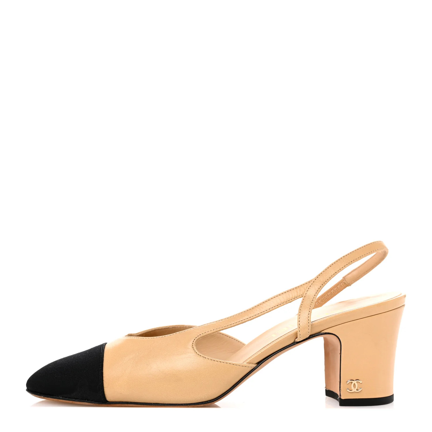 Goatskin Grosgrain Cap Toe CC Slingback Pumps 39 Beige Black | FASHIONPHILE (US)