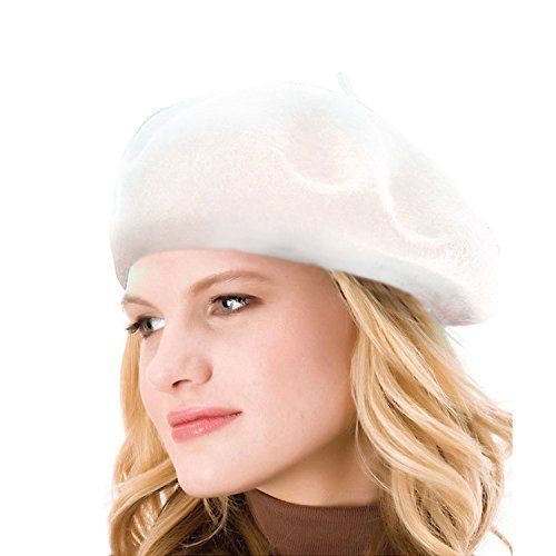 ICSTH Womens Solid Color 100% Wool French Beanie Cap Hat White | Amazon (US)