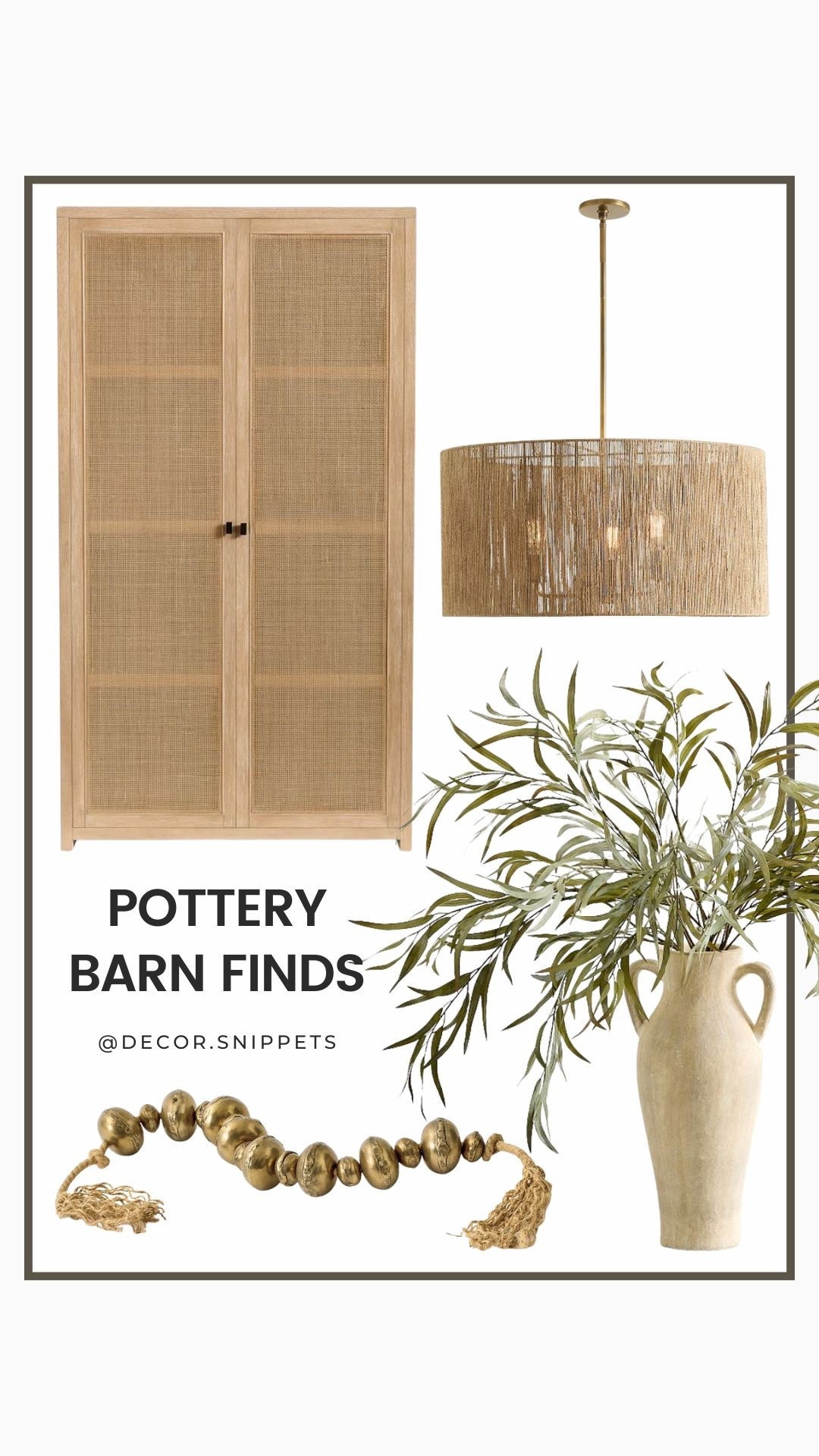Neutral lovers, these Pottery Barn finds are perfect for adding warm, earthy textures to your space! Featuring a woven cabinet, statement fringe pendant light, faux olive branches, a rustic ceramic vase, and decorative gold beads — these pieces bring effortless organic charm to any room.

✨ Click the link to shop these cozy, curated picks!
