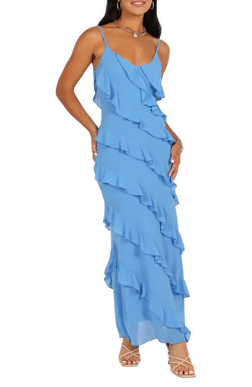 Petal & Pup Ciao Ruffle Chiffon Gown in Blue at Nordstrom, Size Small | Nordstrom