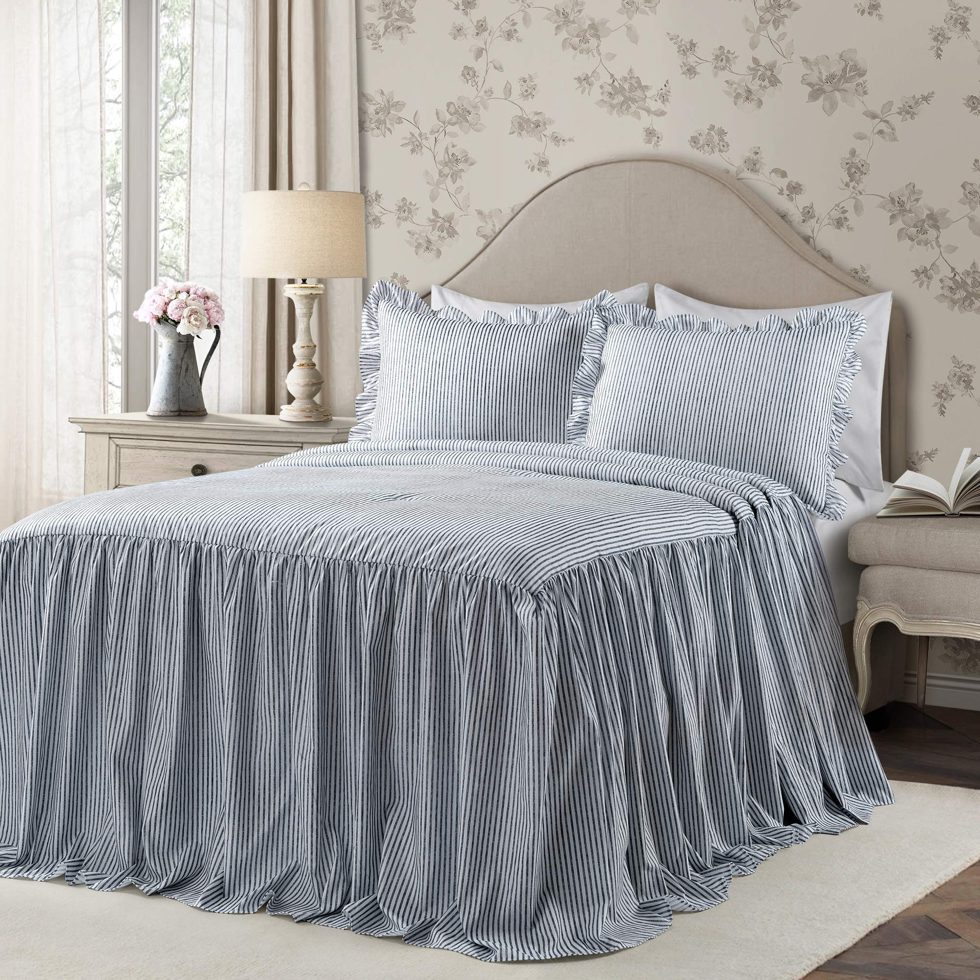 Lush Decor Lush Décor Ticking Stripe Bedspread Navy Vintage Chic Farmhouse Style Lightweight 3 P... | Amazon (US)