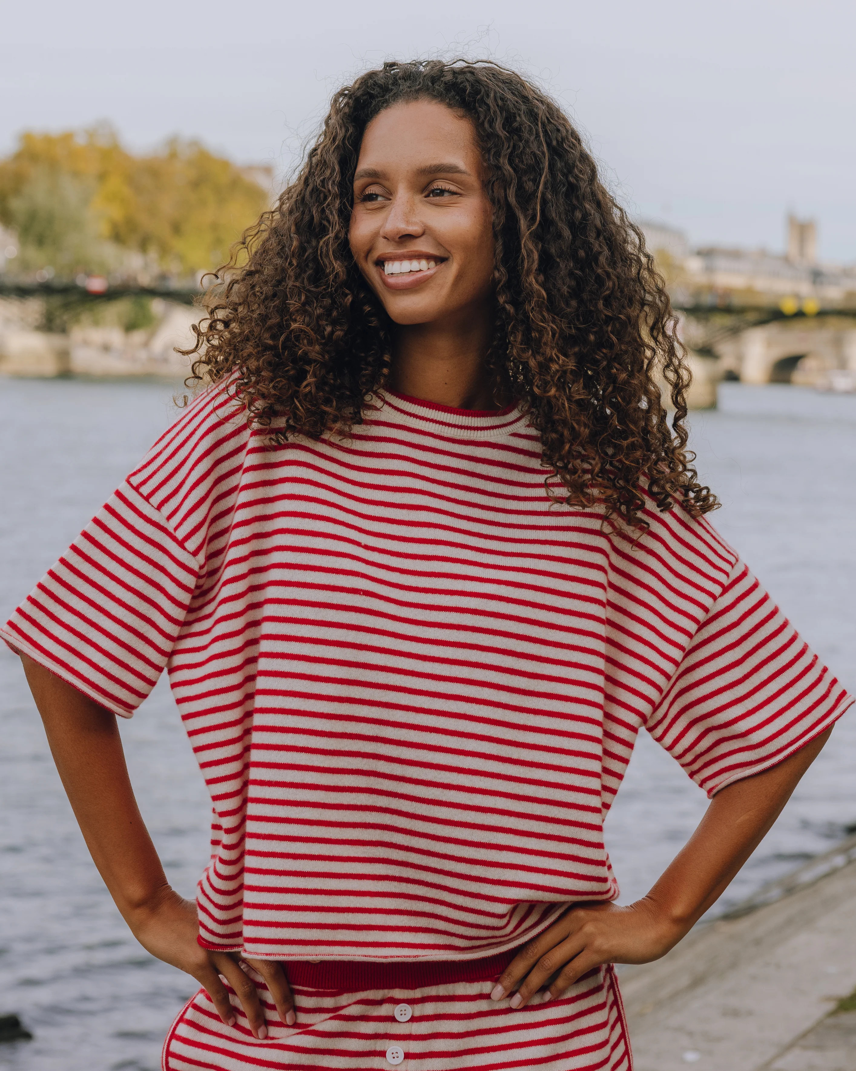 Cashmere Cropped Sleeve - Red + White Stripe | Daily Drills LLC