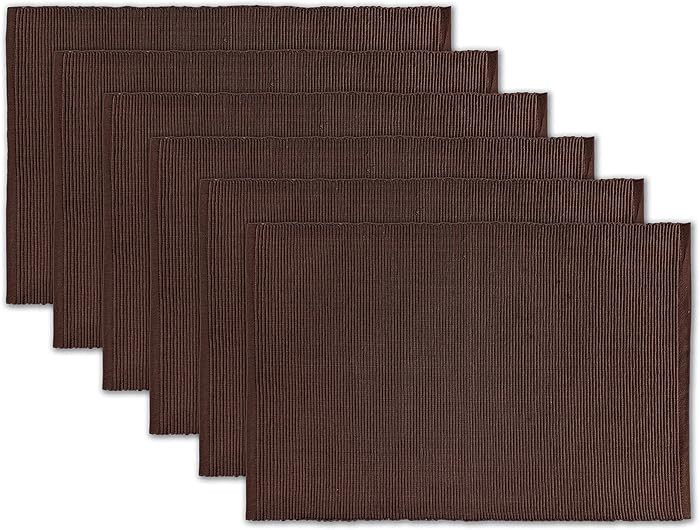 AVKA Studio 100% Cotton Ribbed Placemats - Set of 6-13 x 19 Inches - Brown - Everyday/Thanksgivin... | Amazon (US)