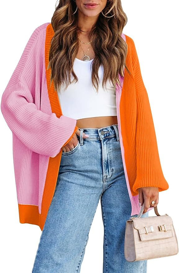 Pink Queen 2023 Fall Long Cardigans for Women Batwing Sleeve Open Front Ribbed Knit Oversized Car... | Amazon (US)