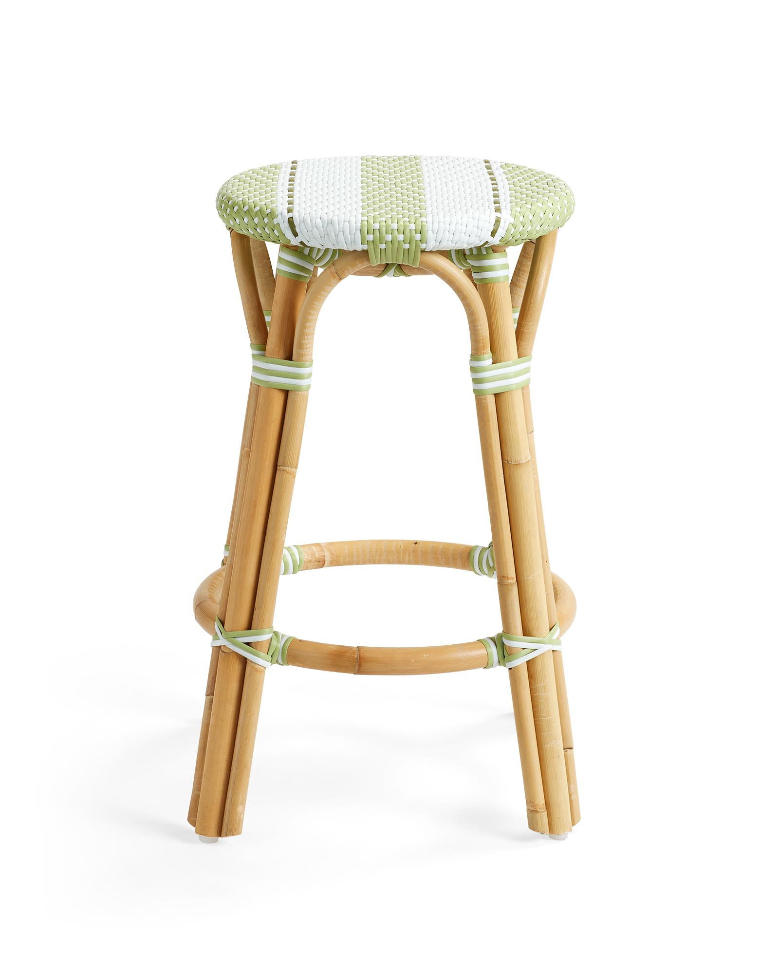 Riviera Rattan Bistro Stripe Backless Counter Stool | Serena and Lily