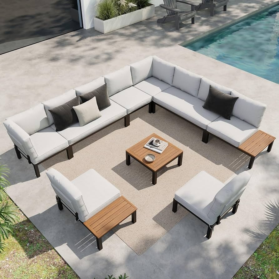 Sophia & William 9PCS Patio Furniture Set, Metal Outdoor Sectional Sofa Patio Conversation Set-2 ... | Amazon (US)