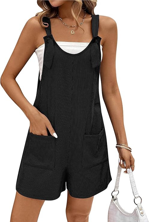 Ekouaer Rompers for Women 2025 Fashion Ribbed Knit Jumpsuit Scoop Neck Loose Outfit Wide Leg Summ... | Amazon (US)