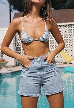 Angerella Denim Shorts for Women Mid Rise Ripped Jean Shorts Stretchy Folded Hem Hot Short Jeans | Amazon (US)