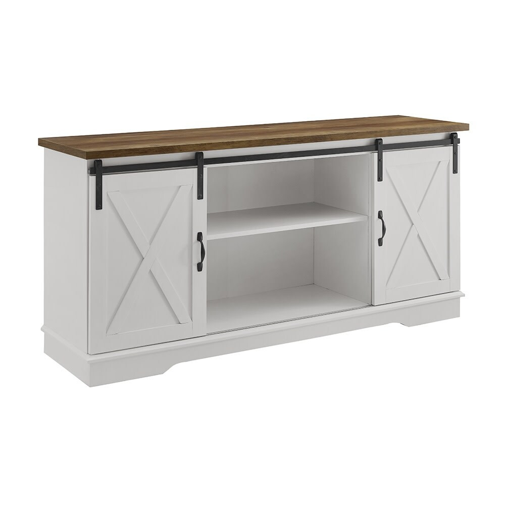Delacora WE-BD58SBDS 58" Wide Laminate Farmhouse TV Stand with Barn Style Sliding Doors (White Oak) | Bed Bath & Beyond