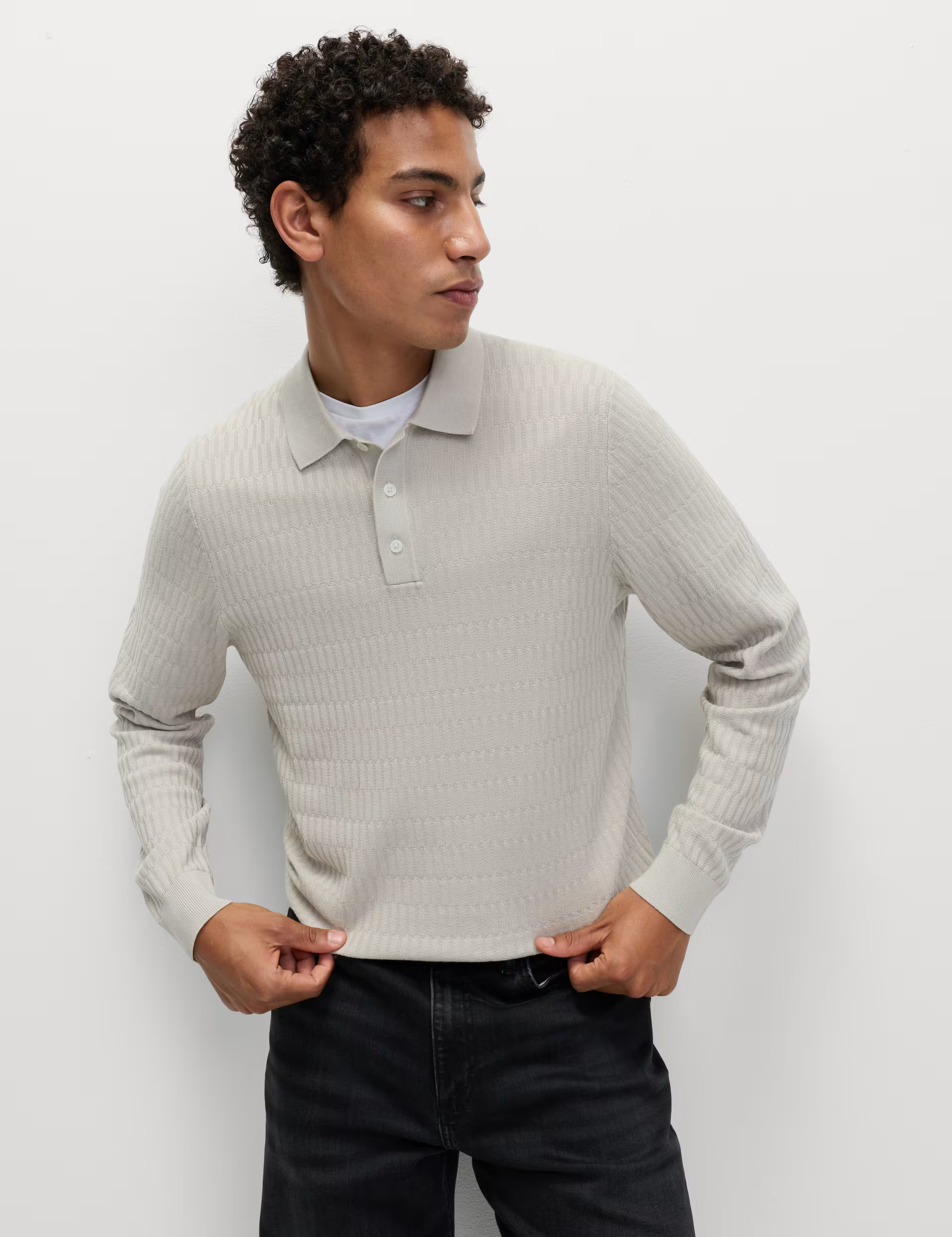 Cotton Modal Geometric Knitted Polo | M&S | M&S | Marks & Spencer (UK)