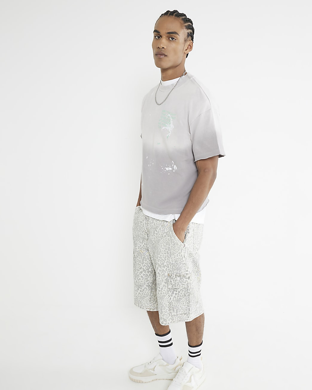 Grey Leopard Print Cargo Jorts | River Island UK & IE