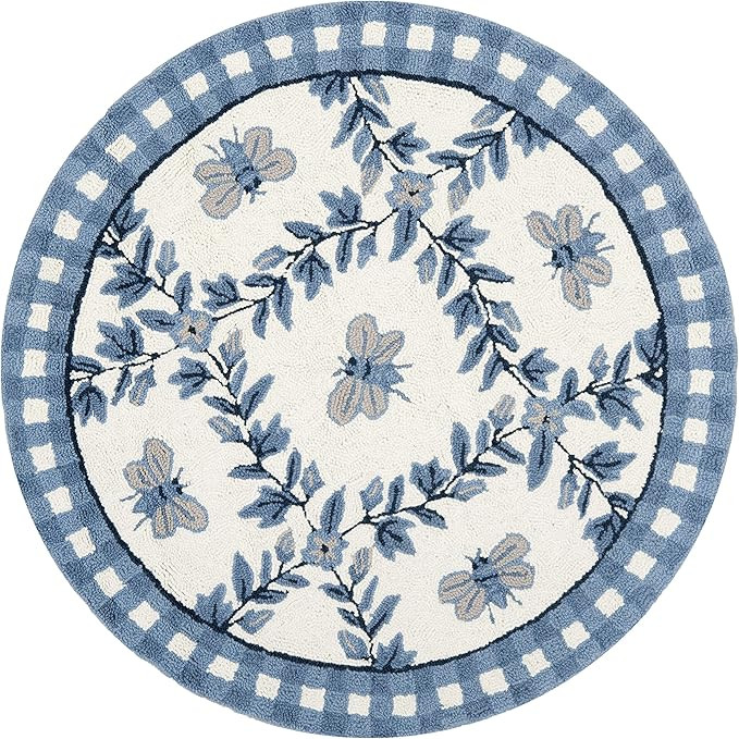SAFAVIEH Chelsea Collection Area Rug - 3' Round, Ivory & Blue, Hand-Hooked French Country Wool, I... | Amazon (US)