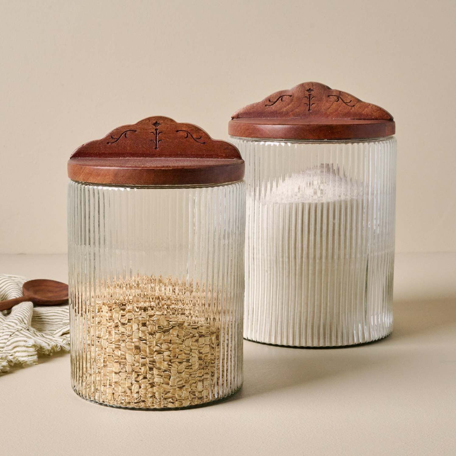 Antiqued Wood Ribbed Glass Canister | Magnolia