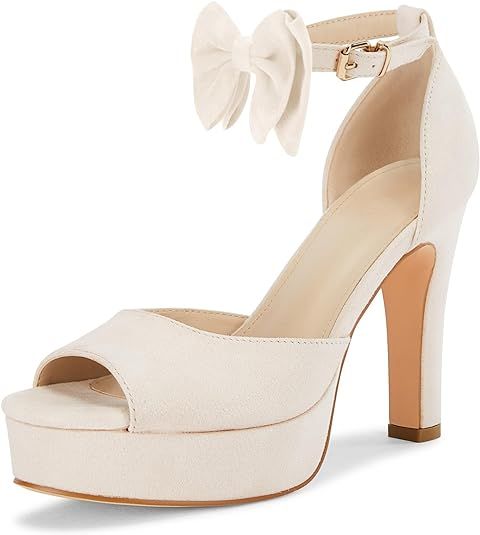 Coutgo Womens Peep Toe Chunky Heels High Platform Bow Sandals Dress Shoes Ankle Strap Summer Pump... | Amazon (US)