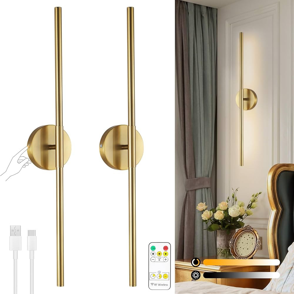 Apliques de pared inalámbricos a pilas con control remoto, juego de dos luces LED recargables do... | Amazon (US)