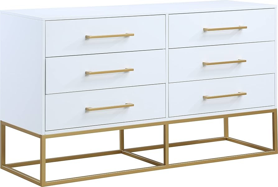Meridian Furniture Maxine Collection Bedroom Dresser in Rich White Finish with Brushed Gold Metal... | Amazon (US)