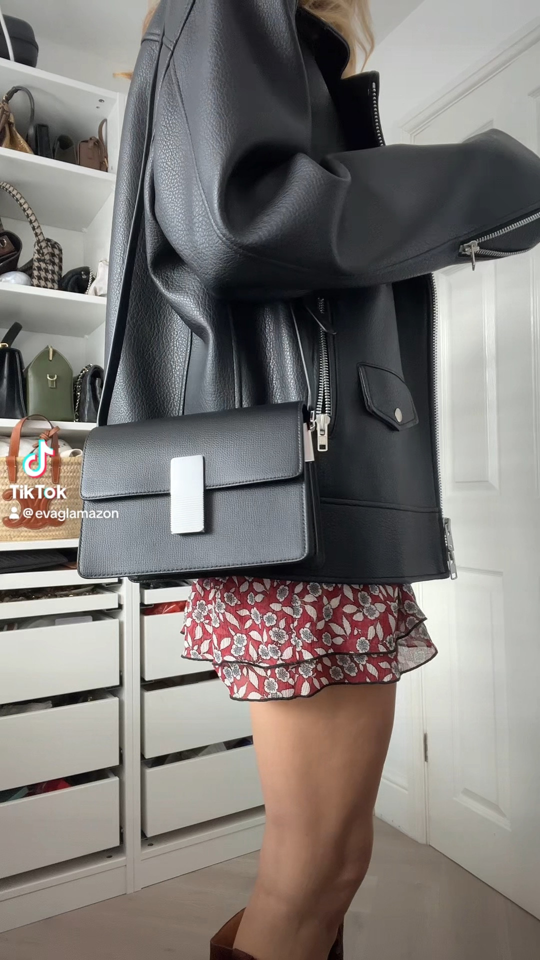 Autumn outfit, biker jacket, oversized leather jacket, black bag, mini dress, suede boots, sezane boots 

#LTKeurope #LTKuk #LTKautumn