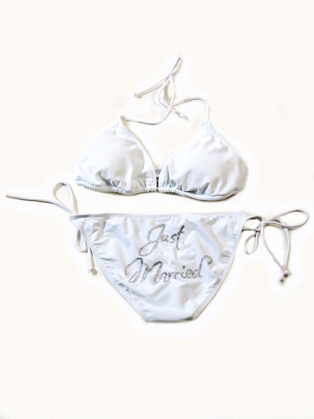 Lined White Bride Swimsuit / Wedding Rhinestone 2 Piece Bikini / Bride Top and Bottom / Small / M... | Etsy (US)