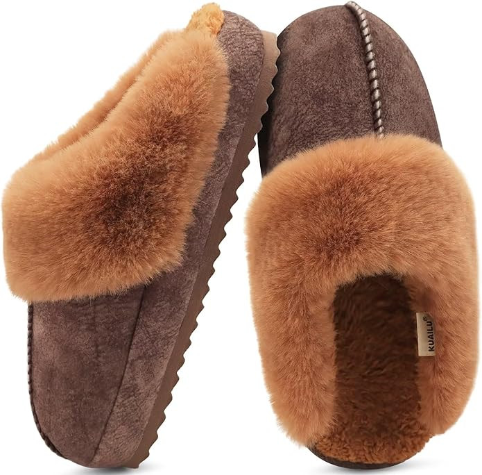 KuaiLu Womens House Platform Slippers Warm Faux Suede Fuzzy Thick Cushioned Yoga Foam Shoes Ladie... | Amazon (US)