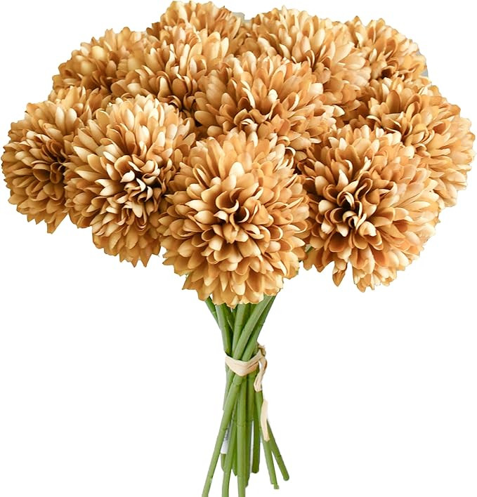 Mandy's Light Brown Artificial Ball Chrysanthemum 12 Stems Faux Flowers with Bendable Stems for D... | Amazon (US)