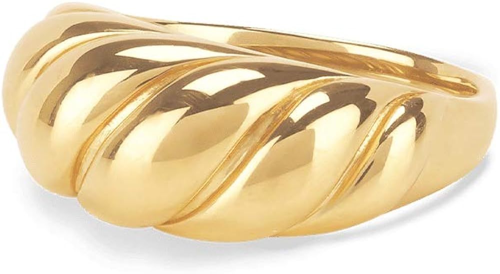 Shapes Studio 18K Gold Plated Gold Dome Croissant Band Ring, Stackable Ring, Signet Ring, Women J... | Amazon (US)