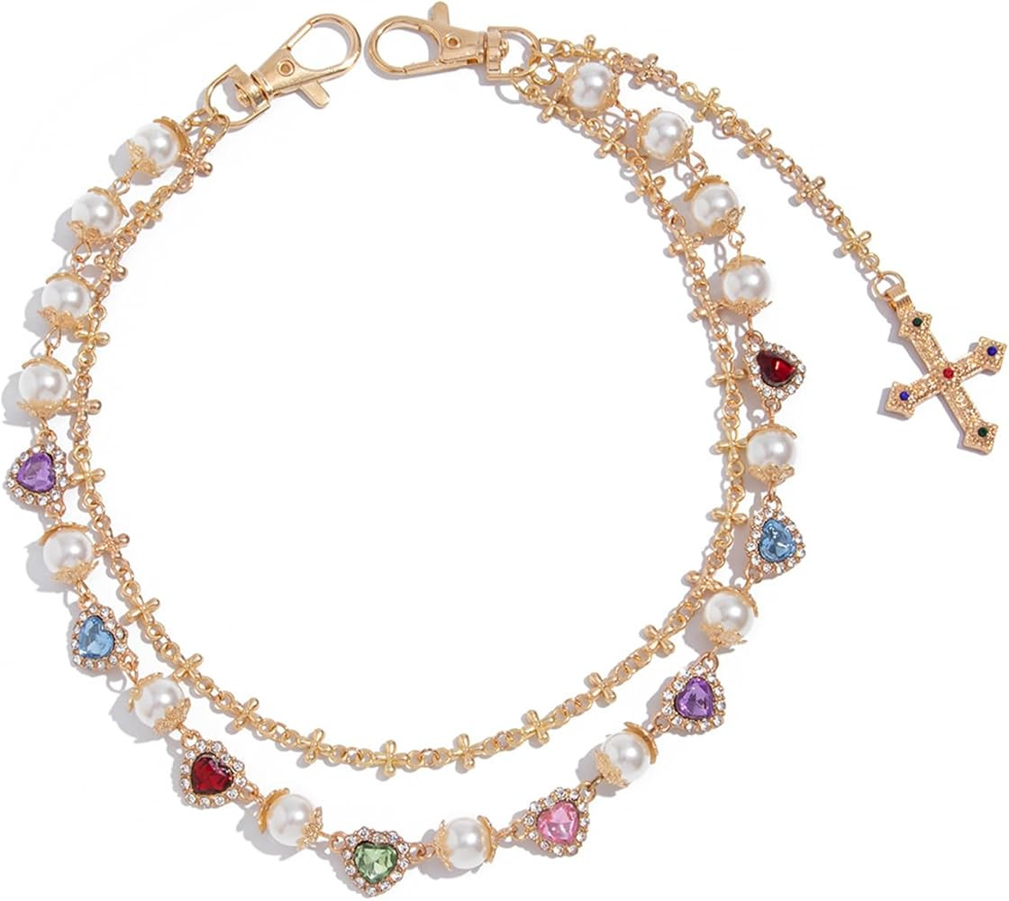 Fashion Layered Pants Wallet Chains - Exquisite Gold Silver Rhinestone Flower Pearl Jean Pocket C... | Amazon (US)