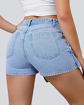 Denim Shorts Women Casual High Waisted Solid Button Up Asymmetrical Denim Jean Skort Skirt Mini S... | Amazon (US)