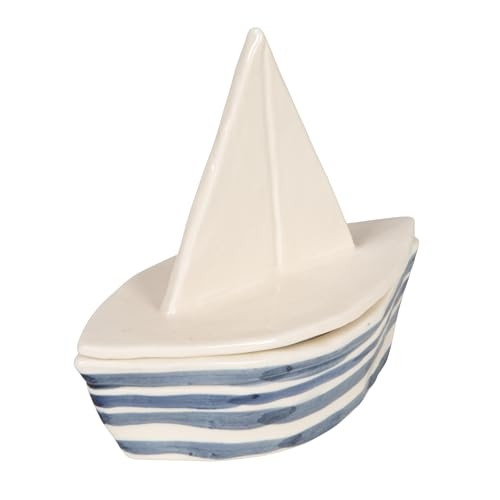 Creative Co-Op Stoneware Sailboat Shaped Box with Stripes, Blue and White | Amazon (US)